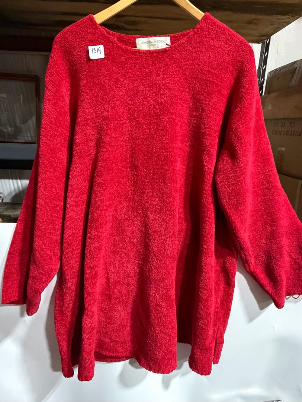 #4519-Jones New York Bright Red Crewneck Sweater